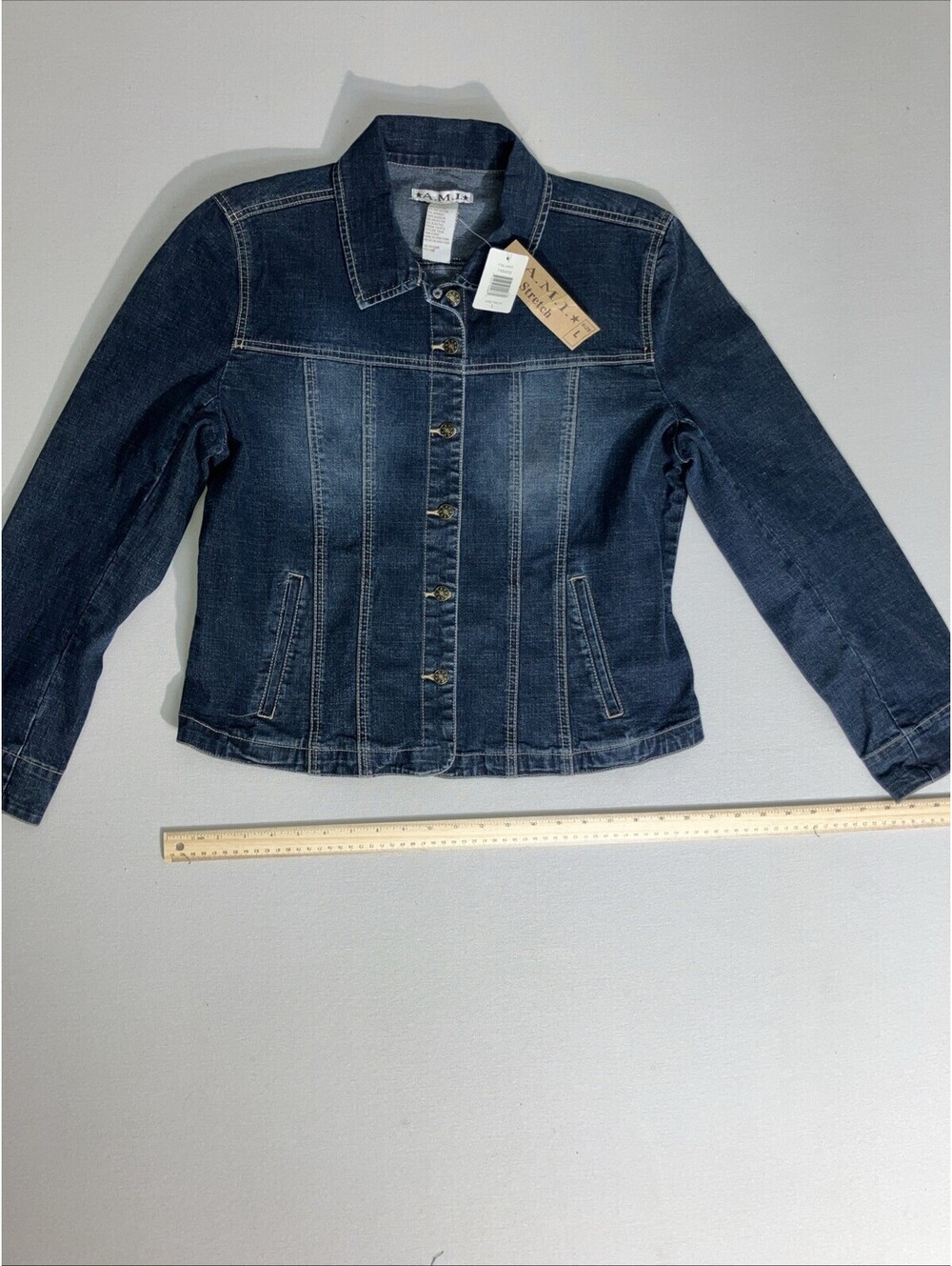 AMI Stretch Women’s Blue Denim Jacket Size Large NEW W/Tags